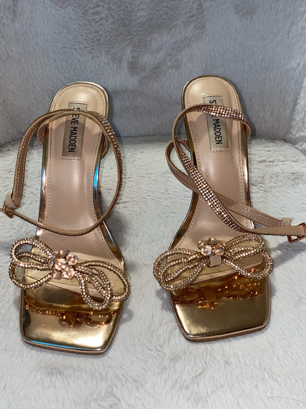 Steve Madden Rose Gold Crystal Bow Strappy Heels